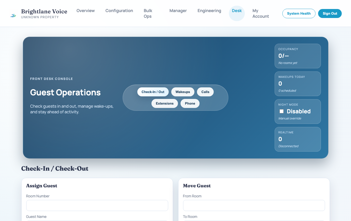 Hospitality desk screenshot