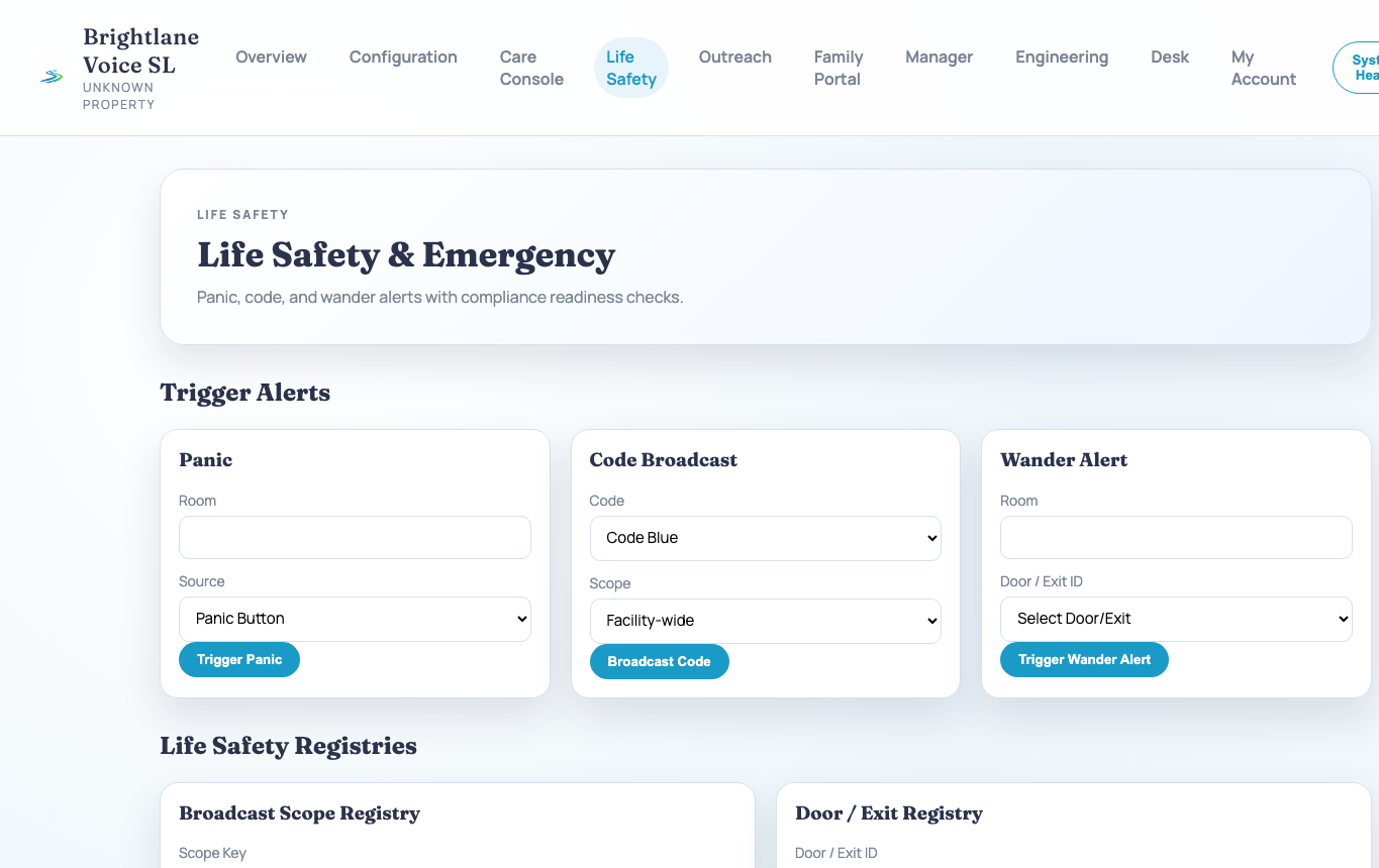 Life safety and care console