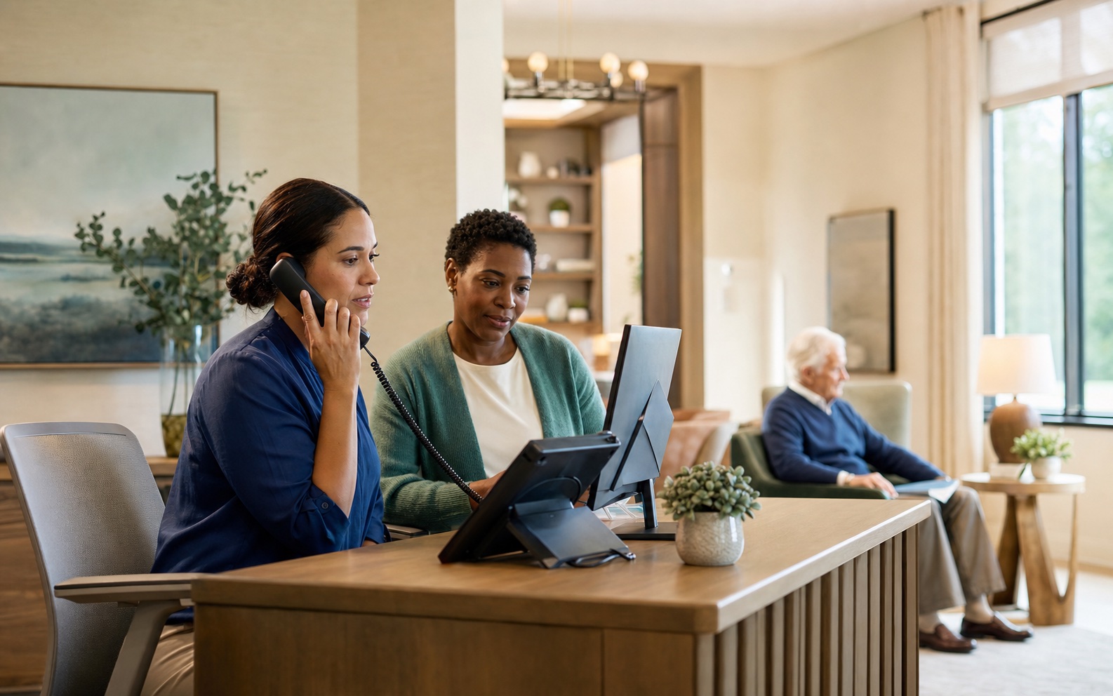 Senior living team coordinating resident communications